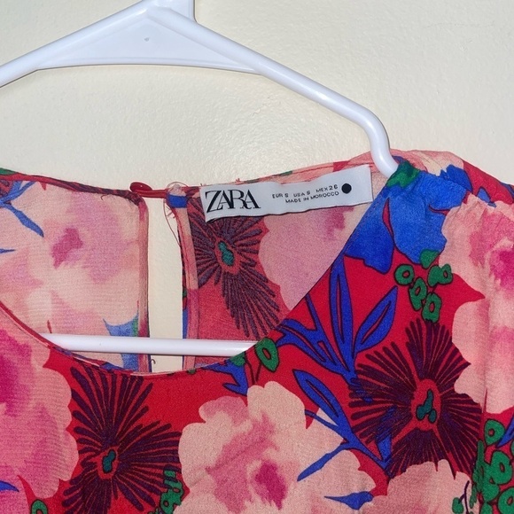Zara Red and Blue Floral Set Blouse and Pants Size Small - Picture 5 of 15
